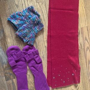 Winter Bundle - Bedazzled Scarf, Hand Knitted Hand Warmers, & Open finger gloves